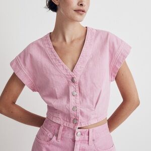 MADEWELL Denim Cap-Sleeve Crop Top📸